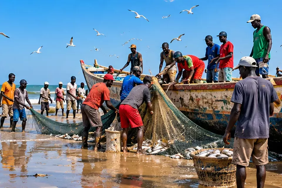 Het dagelijkse leven bij de vissersgemeenschap van Tanji in Gambia